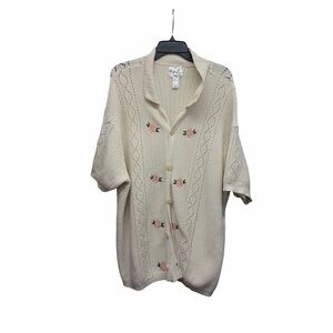 Cream Knit Cardigan with Floral Embroidery